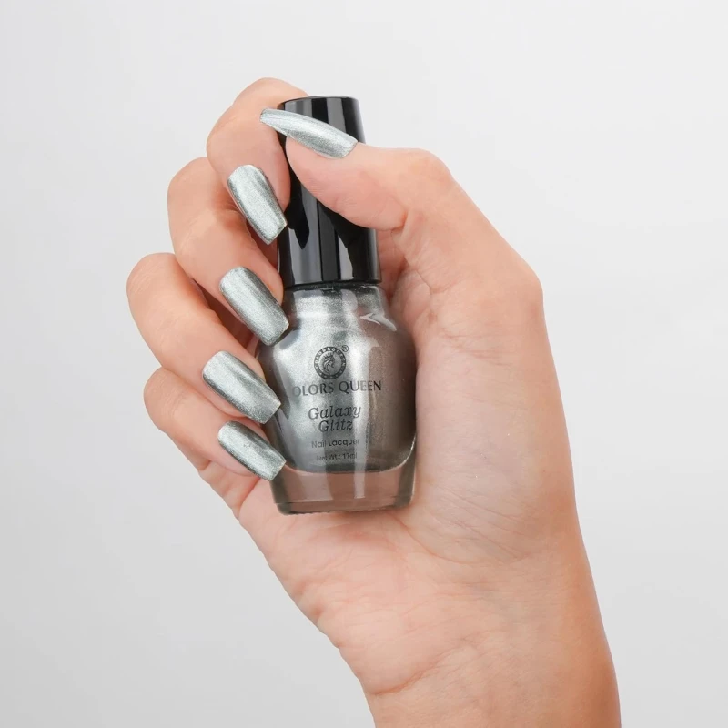 Colors Queen Galaxy Glitz Nail Lacquer | Glossy Nail Polish | Long Lasting | Chip Resisting Formula, Effortless Application | Vegan and Cruelty Free (102 - Smokey Sky, 17ml) - Thumbnail 2